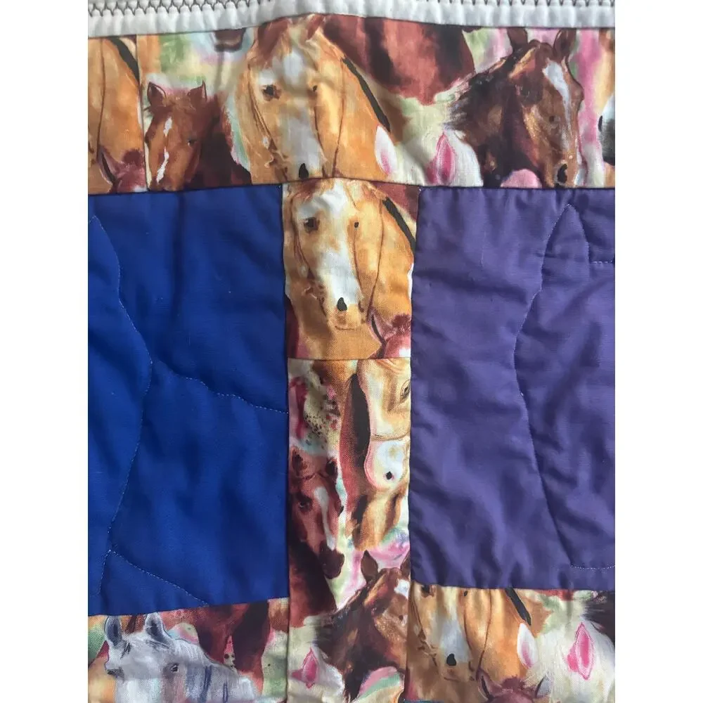 Handmade Fabric Wall Hanging Horses Equestrian Country Farmhouse 29 x 29
